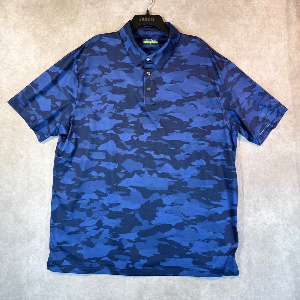 Ben Hogan Polo Shirt Men 2XL Blue Camouflage Performance Stretch Golf Top